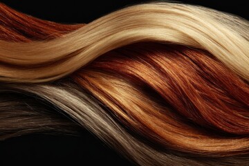 Fototapeta premium Various shades of hair strands displayed beautifully against a dark background for creative inspiration
