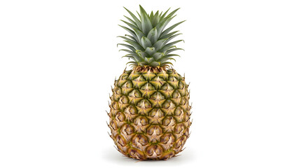 Fresh whole pineapple with green leaves on white background