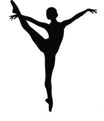 Fototapeta premium Elegant Ballet Dancer Silhouette Performing Attitude Pose Against White Background Displaying Grace and Skill for Dance Related Projects and Artistic Representations