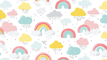 Fototapeta premium cute pastel rainbow and cloud seamless pattern for children design,nursery decoration isolated on white background