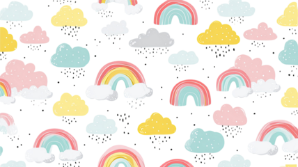 cute pastel rainbow and cloud seamless pattern for children design,nursery decoration isolated on white background