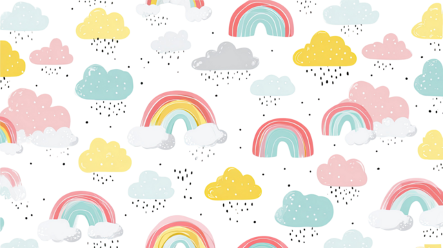cute pastel rainbow and cloud seamless pattern for children design,nursery decoration isolated on white background