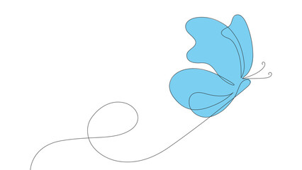 Butterfly Continuous One Line Drawing. Simple Butterfly One-Line Drawing. Minimalist Contour Illustration