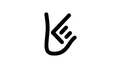 Hand showing letter K, black isolated silhouette