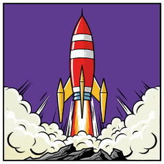 Fototapeta premium Retro Comic Style Rocket Launching Illustration