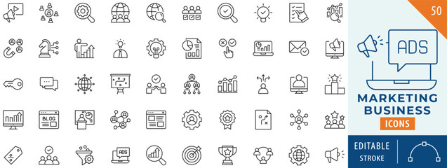 Marketing business icon collection set. Editable stroke.