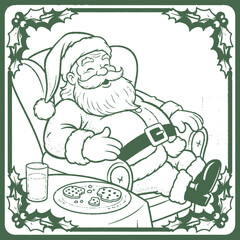 Sleeping Santa with Milk and Cookies Coloring Page