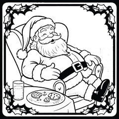 Sleeping Santa with Milk and Cookies Coloring Page