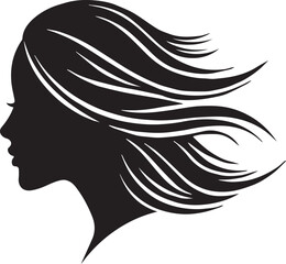 Beautiful woman profile silhouette icon with long flowing hair for beauty and spa logo design isolated PNG with Transparent Background