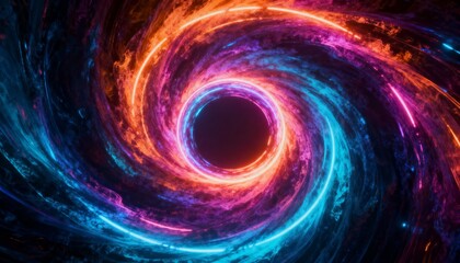 Obraz premium Vibrant Neon Vortex Swirl with Electric Hues and Cosmic Energy for Abstract Design Backgrounds