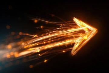Dynamic glowing arrow indicating movement through a dark space with shimmering light effects