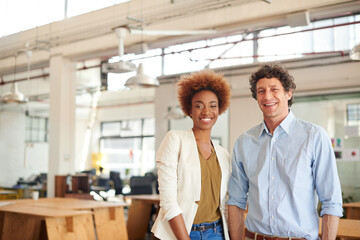 Smile, business and people with portrait in office for career pride, about us and real estate. Staff, happy and housing agents with ambition, property development and teamwork for listing opportunity