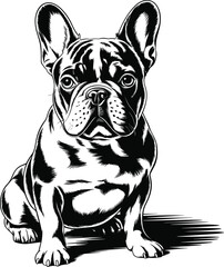French Bulldog Illustration  Black and White Sitting Puppy Vector, Cute Dog Artwork for Design
