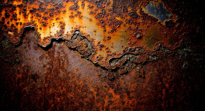 Aged and corroded brown iron metal surface with vintage grunge rust texture