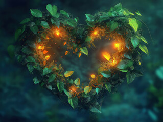 Elements of nature form a heart glowing with quiet compassion