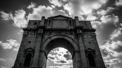 Fototapeta premium Ancient Roman Arch Tyre Dramatic Sunset Sky