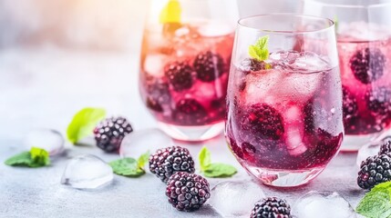 Berry Refreshment: A trio of vibrant cocktails, infused with ripe berries and refreshing ice cubes, awaits, offering a taste of summer.