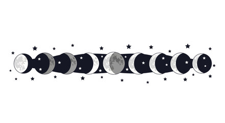 Elegant celestial phases illustration of moon cycle with stars for astronomy and cosmic designs