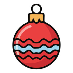 Obraz premium Festive Red Christmas Ornament with Wavy Blue Stripes.