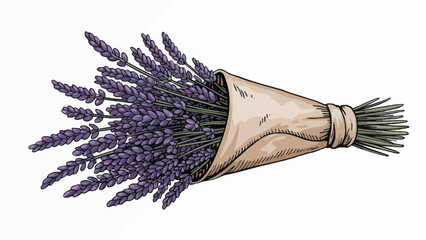 Hand drawn lavender bouquet wrapped in paper beautiful violet flower illustration for invitations and decorations botanical drawing romantic floral design
