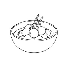 Thin Line Illustration of Indonesian Dessert Biji Salak in a Bowl