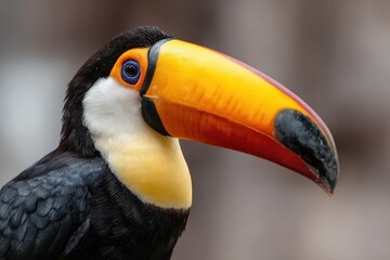 Naklejka premium Colorful toucan perched on a branch in a tropical setting during daylight hours
