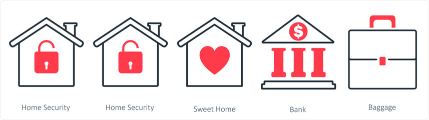 A set of 5 business icon as home security, sweet home, bank