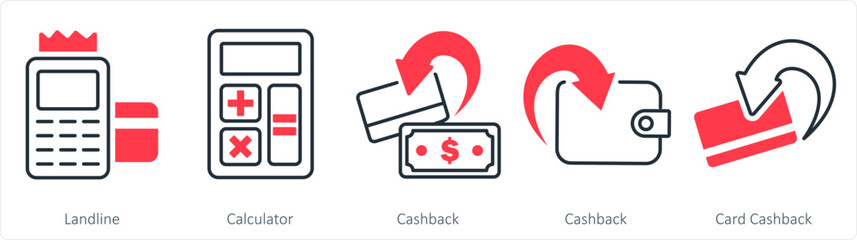 A set of 5 business icon as landline, calculator, cashback