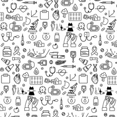 Diabetes icon hand drawn doodle medical seamless pattern