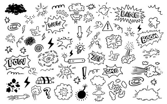 Doodle comic sound effect pack bang paw zap explosion element