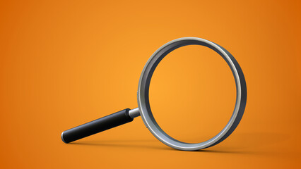 Magnifying glass isolated on a yellow background. Symbol of search, zoom, analysis, inspection, investigation, research, business and discovery concept. 