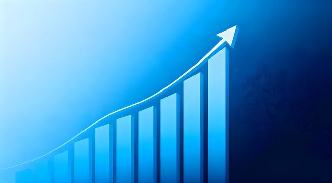 Business growth bar chart with upward arrow showing financial progress success