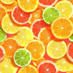 Colorful citrus fruit slices background with lemon, lime, orange and grapefruit