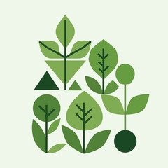 Collection of geometric leaf illustrations flat vector design elements isolated on a light background