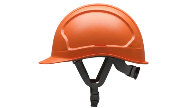 Orange construction hard hat with protective brim and adjustable suspension