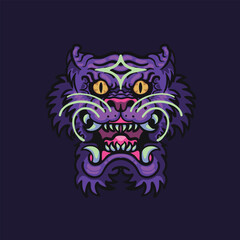 purple tiger design in japanese style artsy and badass for clothing brand
