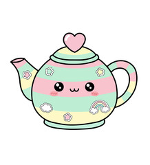 cute pastel kawaii teapot with smiling face

