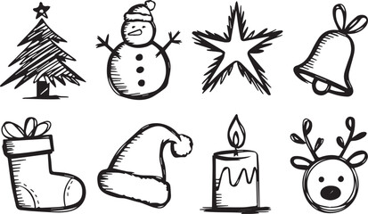 Festive Holiday Elements Collection  Black and White Sketch