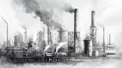 An artistic depiction of the interconnectedness of machines, factories, and society in the Industrial Revolution.