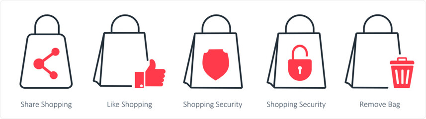 A set of 5 business icons as share shopping, like shopping, shopping security
