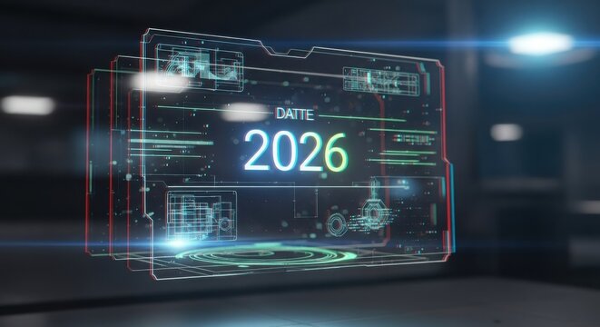 Futuristic digital interface with the year 2026 advanced technology display for data visualization innovation concept