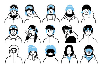 People enjoying winter sports. snowboarders and skiers. Wear winter clothes.