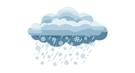 Animated illustration showcasing a cloud formation bringing winter snowfall scenery on a white