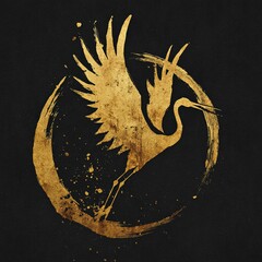 Obraz premium minimalist golden logo of a flying crane