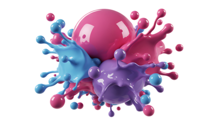 Dynamic colorful liquid splash & spheres - abstract 3d render