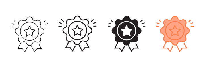 Set of minimalist award badge icons with transparent background, depicting star ratings, achievement, quality symbols, and certification graphics, vector illustration
