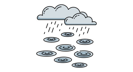 Stylized vector illustration showcasing rain falling from clouds and forming puddles