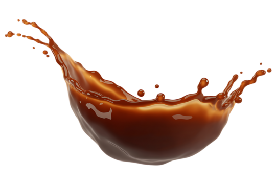 Dynamic rich chocolate caramel milk splash isolated on Transparent background