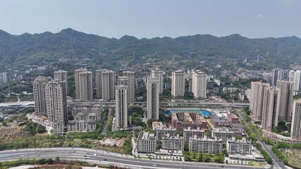 Chongqing City Aerial View - Modern Skyline with Mountains