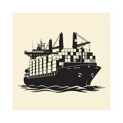 Obraz premium Cargo ship sailing on the ocean carrying containers in a vintage style black and white illustration
